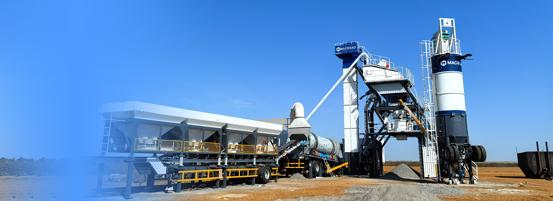 Automated asphalt mixing station with precision batching and smart control systems.